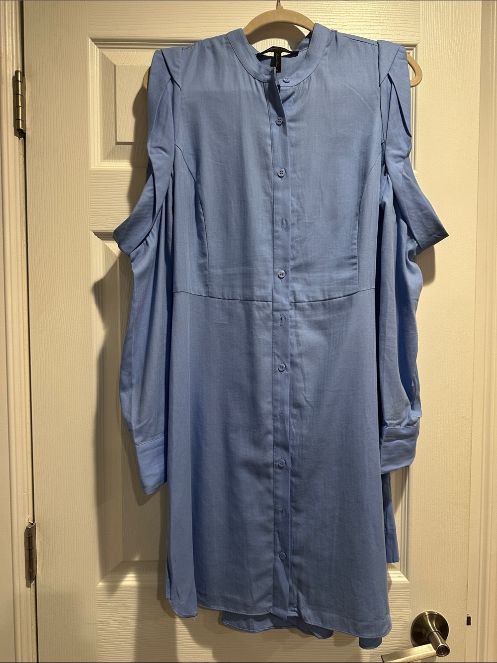 BCBGMaxAzria Light Blue Cold-Shoulder Shirt Dress